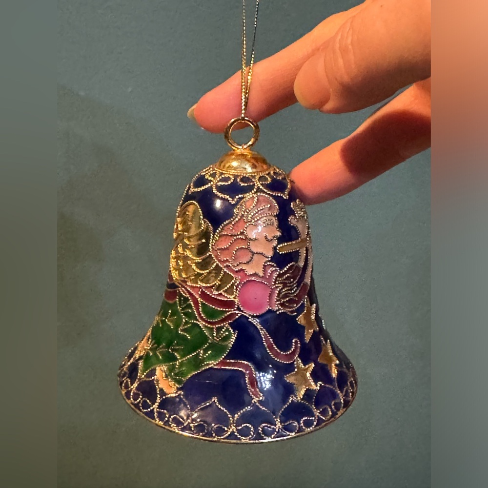 Vintage Cloisonné Enamel Angel and Stars Ornament Bell